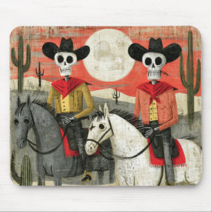 Tapis De Souris Cowboys squelettes de la lune du désert gothique