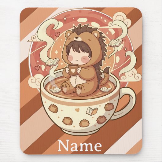 Tapis De Souris Cozy Hedgehog Coffee Desk Mouse Pad (Devant)