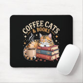 Tapis De Souris Cozy Reading Cat Coffee And Books Lover Artwork (Avec souris)