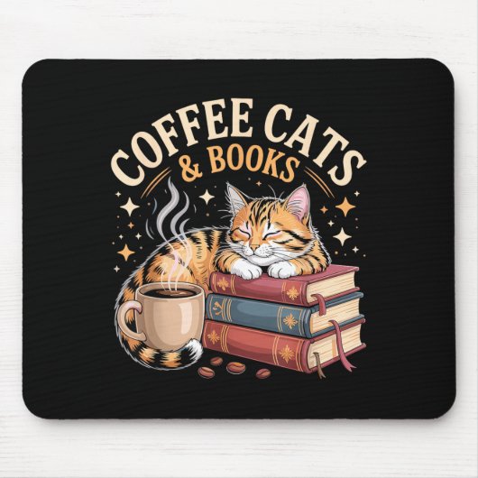 Tapis De Souris Cozy Reading Cat Coffee And Books Lover Artwork (Devant)