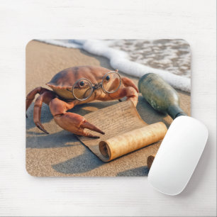 Tapis De Souris Crabe lisant un message sur une plage