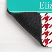 Tapis De Souris Cranberry Red Wht Houndstooth Nom Turquoise Monogr (Coin)