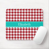 Tapis De Souris Cranberry Red Wht Houndstooth Nom Turquoise Monogr (Avec souris)