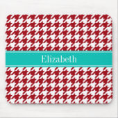 Tapis De Souris Cranberry Red Wht Houndstooth Nom Turquoise Monogr (Devant)
