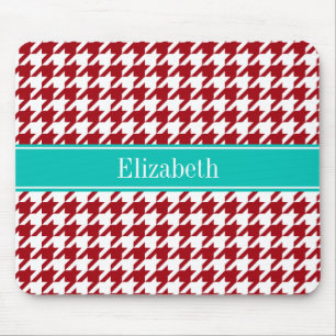 Tapis De Souris Cranberry Red Wht Houndstooth Nom Turquoise Monogr