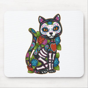 Tapis De Souris Crâne à sucre de chat Mexique Calavera Dia De Los