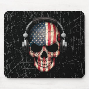 Tapis De Souris Crâne américain rayé du DJ avec des écouteurs