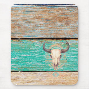 Tapis De Souris Crâne Boho Aztèque, bois patiné
