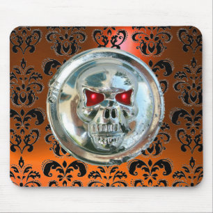 Tapis De Souris CRÂNE CHROME, Damas, Agate Orange