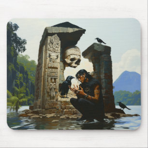 Tapis De Souris Crâne corbeau Sepulcher cuisine occulte foncé Art