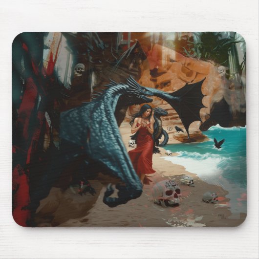 Tapis De Souris Crâne de dragon Abstrait Occulte Cuisine foncée AI (Devant)