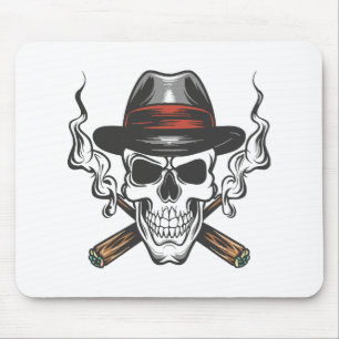 Tapis De Souris Crâne de gangster avec chapeau fedora