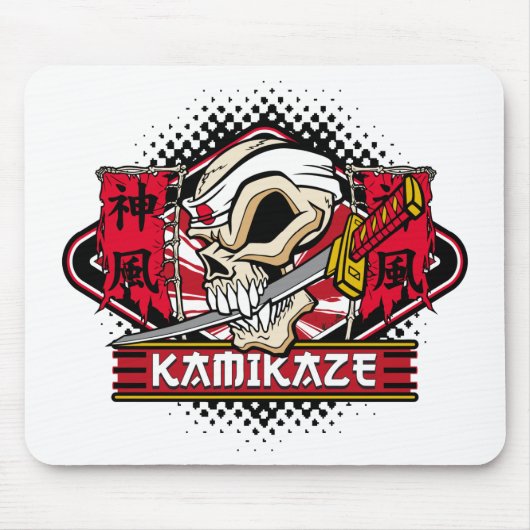 Tapis De Souris Crâne de Kamikaze avec épée japonaise (Devant)