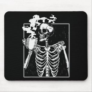 Tapis De Souris Crâne de squelette amateur de café drôle Sku Hallo