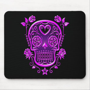 Tapis De Souris Crâne de sucre avec des roses, pourpres