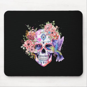 Tapis De Souris Crâne de sucre Fleur Rétro avec Colibri