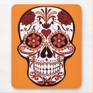 Tapis De Souris Crâne de sucre floral Jour des morts Art Orange