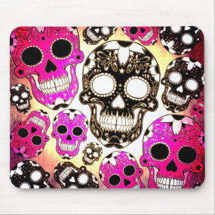 Tapis De Souris Crâne de sucre noir rose grunge mousepad