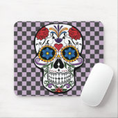 Tapis De Souris Crâne de sucre noir & violet Checker-Jour des mort (Avec souris)