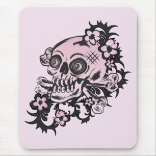 Tapis De Souris Crâne de tatouage rose