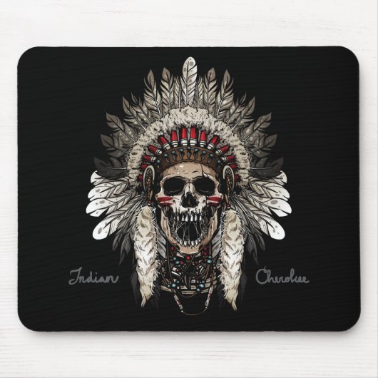 Tapis De Souris Crâne en chef indien amérindien Cherokee (Devant)
