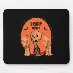 Tapis De Souris Crâne et Chauve-Souris de la Nuit Effrayante Hallo
