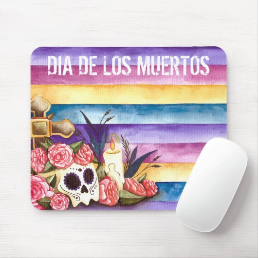 Tapis De Souris Crâne floral Dia de los Muertos | Mousepad (Avec souris)