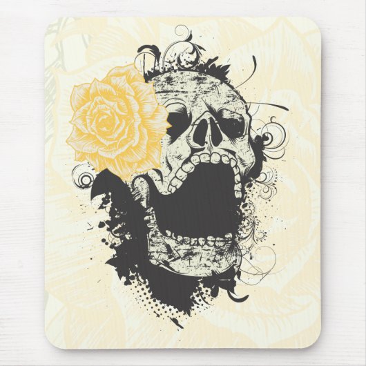 Tapis De Souris crâne gothique cool et rose jaune coutume mousepad (Devant)