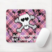Tapis De Souris Crâne rose et os croisés avec les coeurs et l'arc (Avec souris)