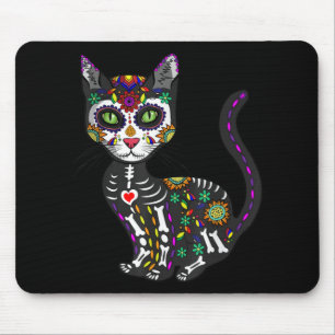 Tapis De Souris Crâne sucre Chat mexicain Halloween Jour De La Mo