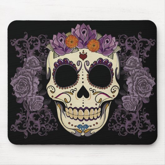 Tapis De Souris Crâne vintage et roses (Devant)