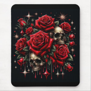 Tapis De Souris Crânes dorés & Roses rouges scintillent Glamour go