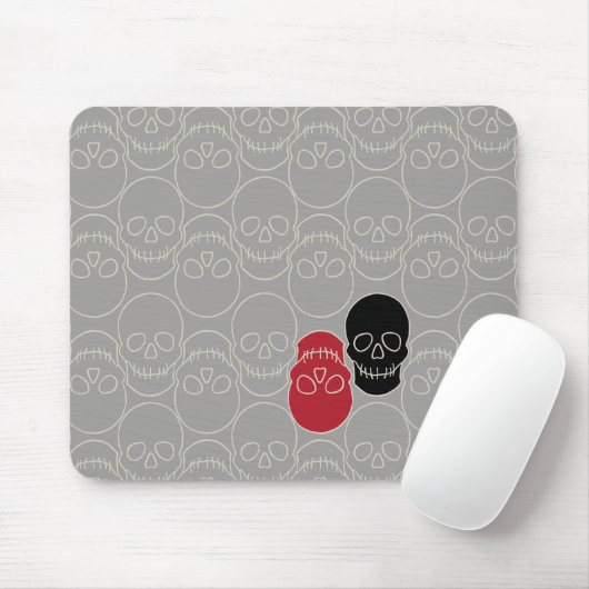 Tapis De Souris Crânes - Gris fantôme et Blanc osseux (Avec souris)