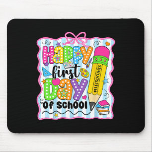 Tapis De Souris Crayon de premier jour d'école heureux enseignant