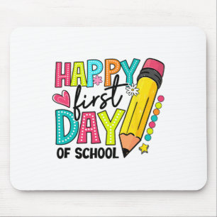 Tapis De Souris Crayon de premier jour d'école heureux enseignant