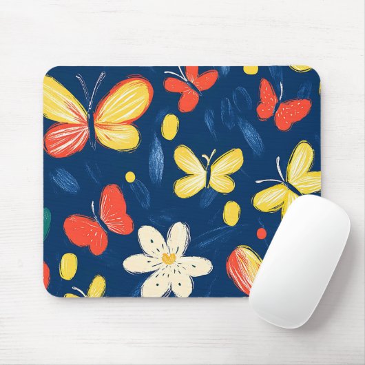 Tapis De Souris Crayon et fleurs de papillon (Avec souris)