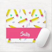 Tapis De Souris Crayons et rayures jaunes sur blanc (Avec souris)