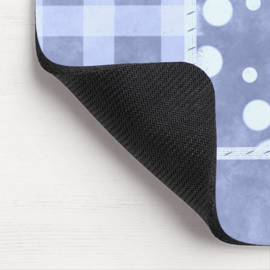 Tapis De Souris Crazy Quilt Blue Gingham Floral Pattern (Coin)