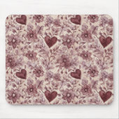 Tapis De Souris Cream Burgundy Red Hearts Flowers (Devant)