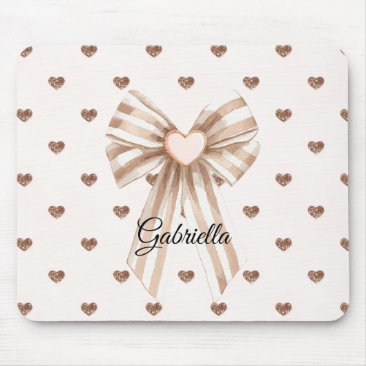 Tapis De Souris Cream Cocoa Bow Blush Pink Glitter Hearts (Devant)