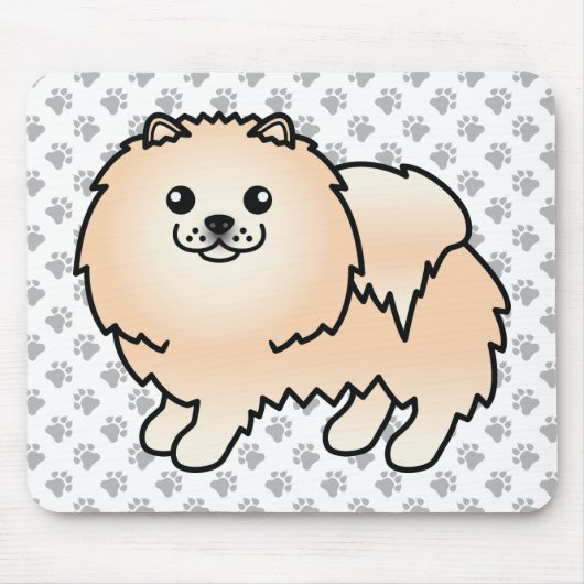 Tapis De Souris Cream Pomeranian mignon Cartoon Chien et Pâtes (Devant)