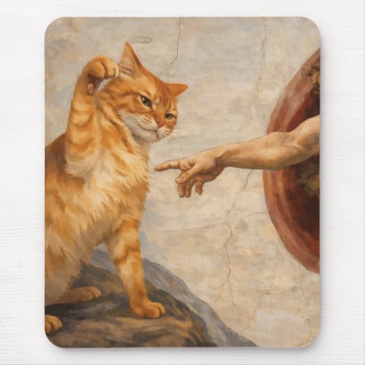 Tapis De Souris Création d'Adam avec le chat Sarca, une œuvre d'ar (Devant)