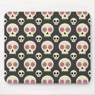 Tapis De Souris Creepy Cute Kawaii Goth Skull with Flowers