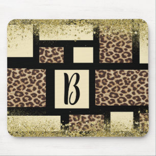 Tapis De Souris Crème Bloc de Couleur Ivoire Noir & Léopard Guépar