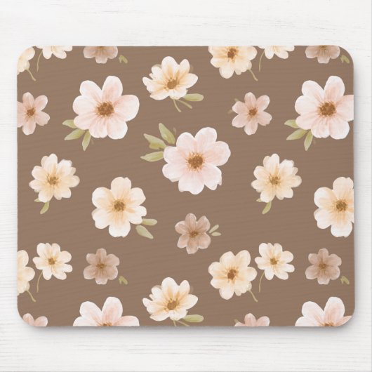Tapis De Souris Crème Florale Rouge Brun (Devant)