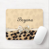Tapis De Souris Crème Leopard Cheetah Imprimer Bow Souris (Avec souris)