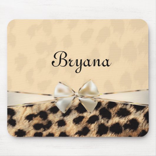 Tapis De Souris Crème Leopard Cheetah Imprimer Bow Souris (Devant)