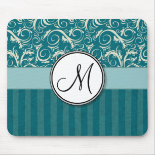 Tapis De Souris Crème sur fraises Turquoises et rayures florales a