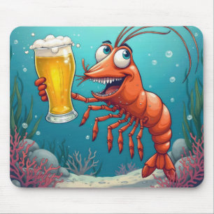 Tapis De Souris Crevettes tenant un verre de bière