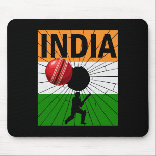 Tapis De Souris Cricket Inde Avec Drapeau Indien Pinceau Trait Ash